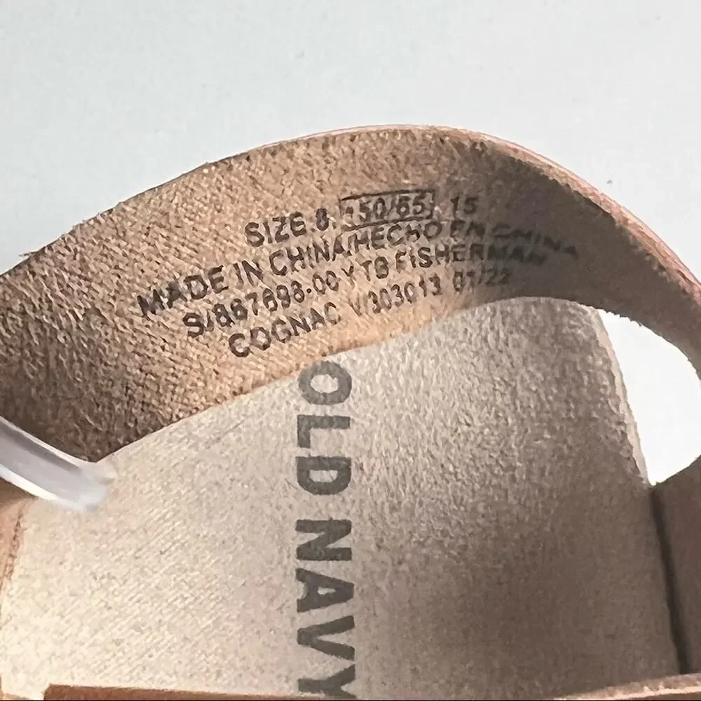 Old Navy Unisex Faux Leather Cognac Strappy Fisherman Style Sandals   Sz 8
